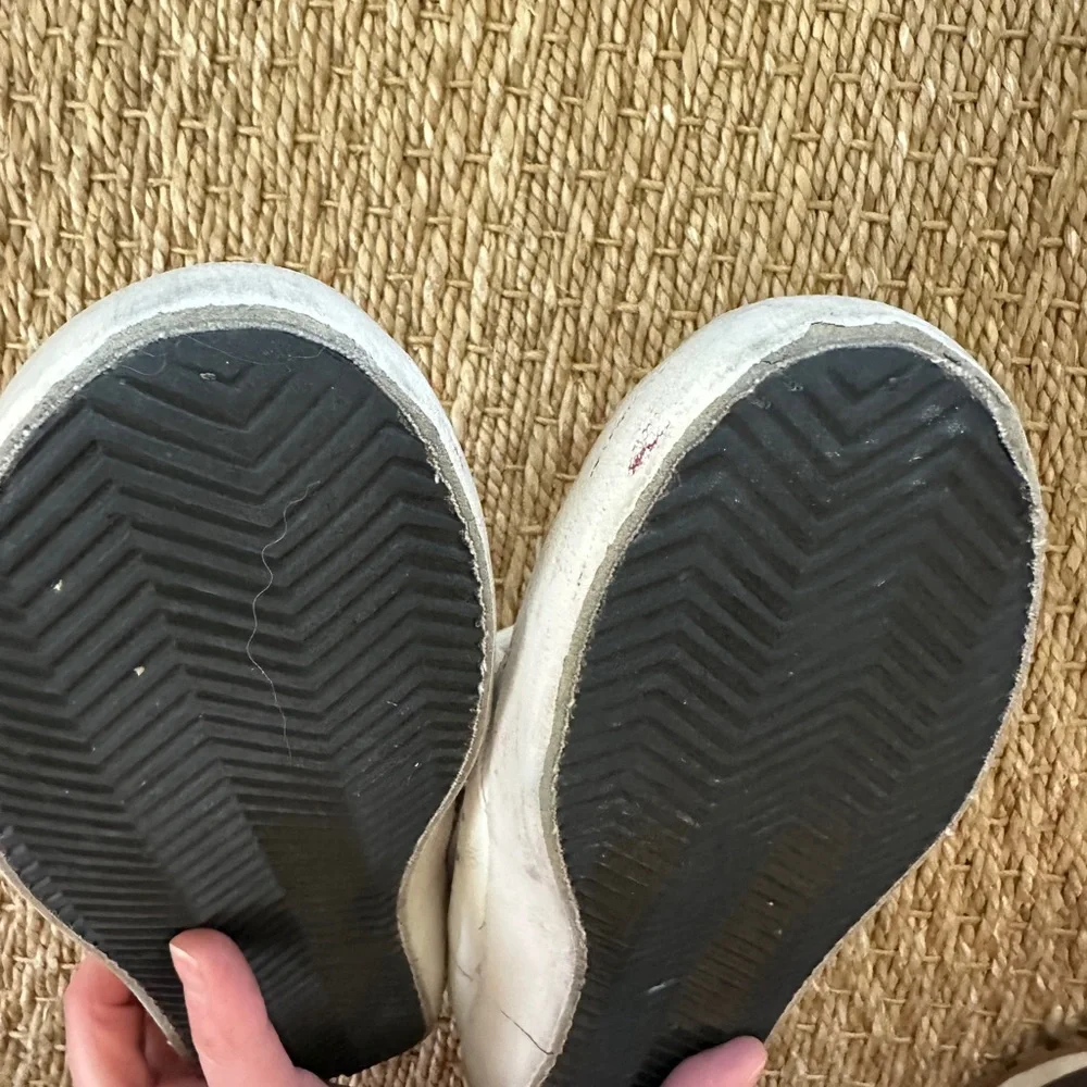 Golden Goose White Leather Sneakers with Purple Glitter Star and Burgundy Heel - Picture 5 of 8